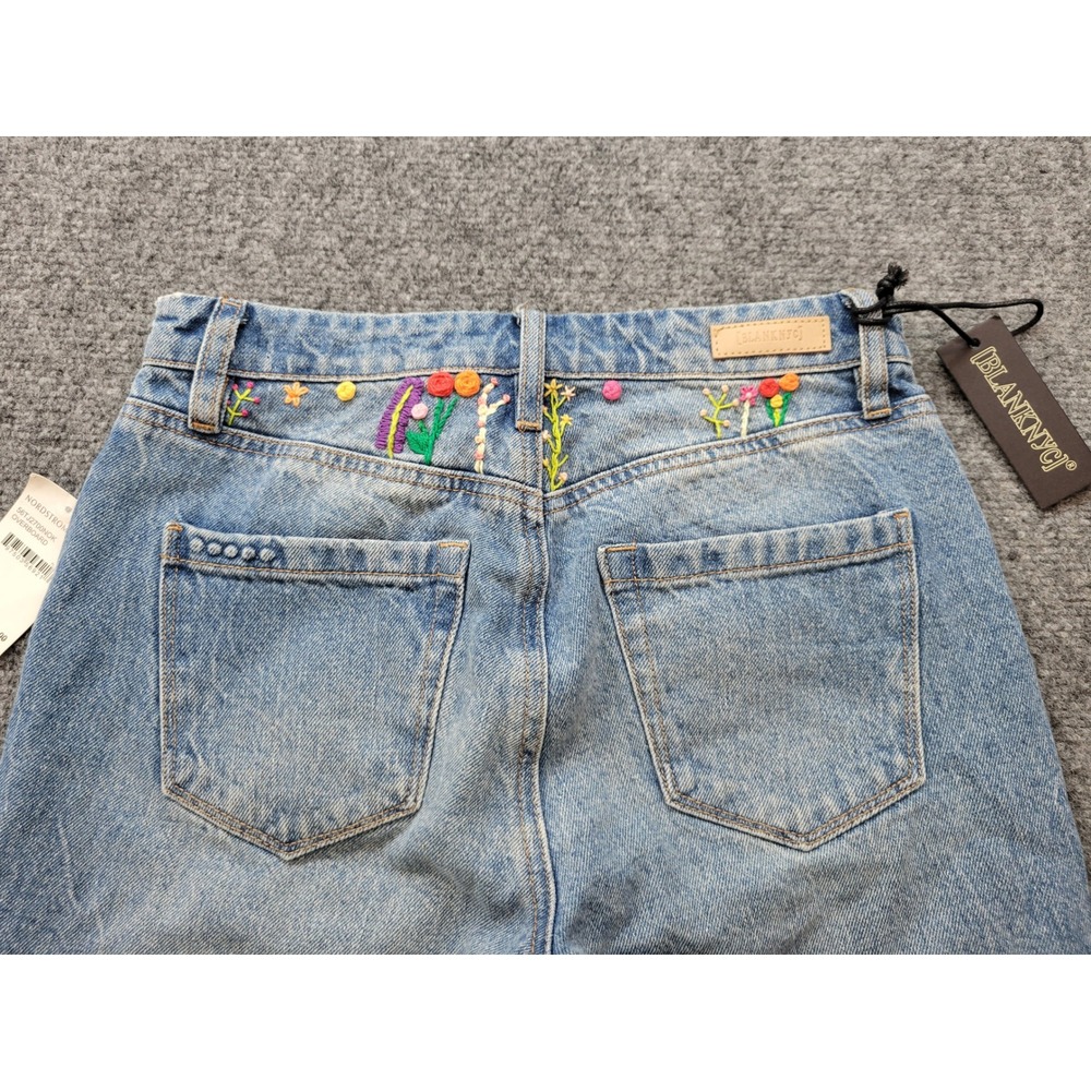 Blank NYC The Baxter Ribcage Straight Leg Jeans Embroidered Distressed Blue 24 - Picture 1 of 15